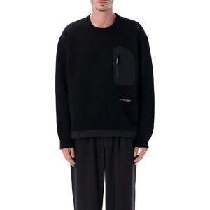 AND WANDER Wool Blend Crewneck Sweater with Chest Pocket Men BLACK Sweaters &